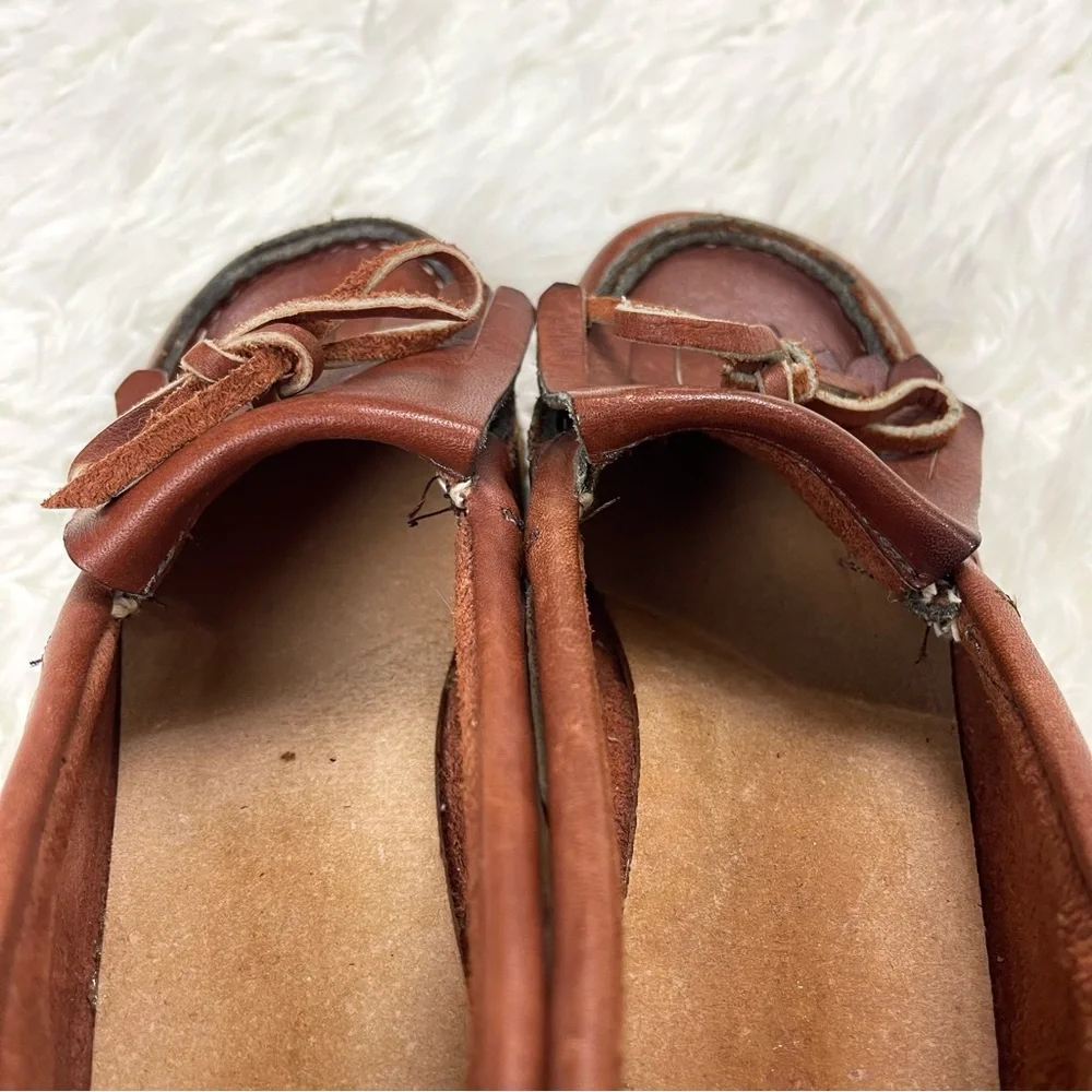 VTG 1970’s Sears Roebuck Brown Leather Thick Gum Sole Loafers w Fringe and Bow - Picture 11 of 15